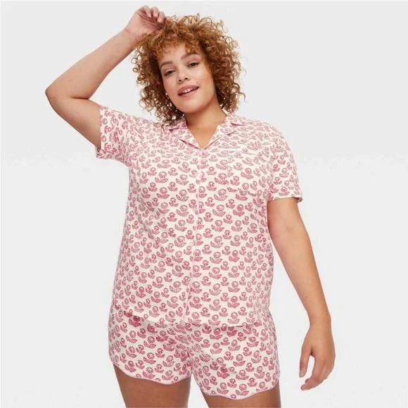 XS, M - roller rabbit x target women’s floral short sleeve pajama red/pink - Picture 6 of 8
